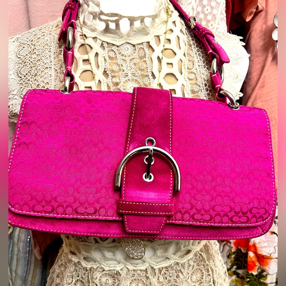 Coach Suede Monogram HOT Pink Hand bag